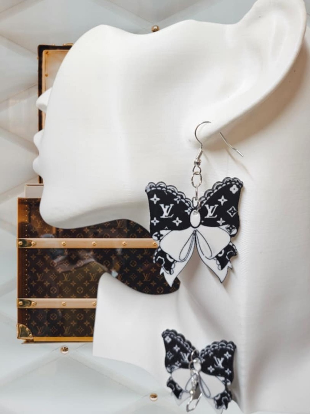 Luxury-Inspired Black & White Butterfly Bow Earrings - Designer Style